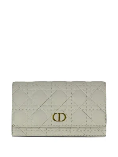 Pre-owned Dior Caro Cannage Logo Clutch Bag In Neutral