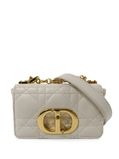 Pre-owned Dior Caro Chain Mini Bag In White