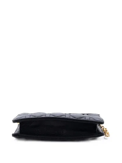 Pre-owned Dior Caro Clutch With Chain Cannage Quilt Calfskin Small Crossbody Bag In Black
