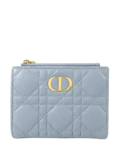 Pre-owned Dior Caro Dahlia Quilted-leather Wallet In 蓝色