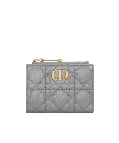 Dior Caro Dahlia Wallet In Gray