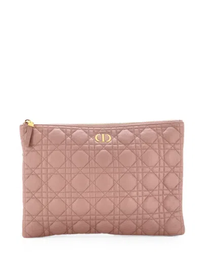 Pre-owned Dior Caro Daily Pouch Cannage Quilt Calfskin Clutch Bag In Neutrals