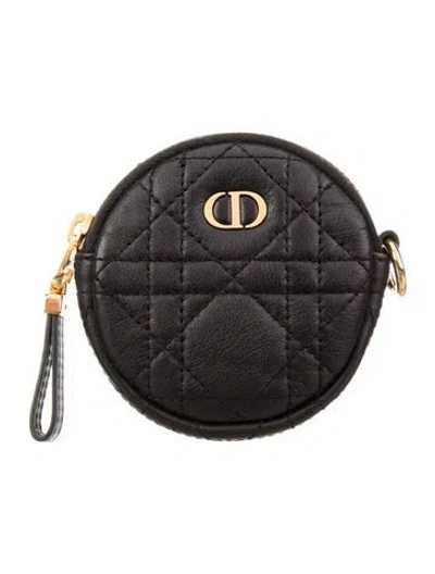 Pre-owned Dior Caro Detachable Cannage Pattern Wallet In Black