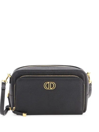 Pre-owned Dior Caro Double Pouch Leather Crossbody Bag In Black