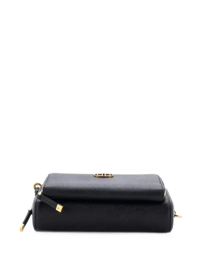 Pre-owned Dior Caro Double Pouch Leather Crossbody Bag In Black