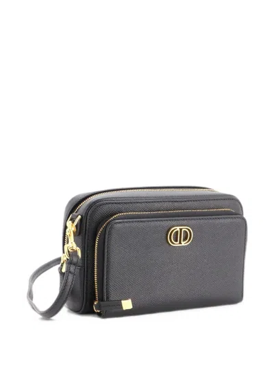 Pre-owned Dior Caro Double Pouch Leather Crossbody Bag In Black