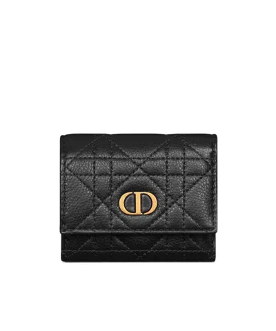Dior Caro Hibiscus L-zip Wallet In Black