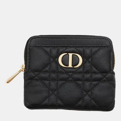 Pre-owned Dior Caro Lavender Cannage Wallet Black Calf Leather