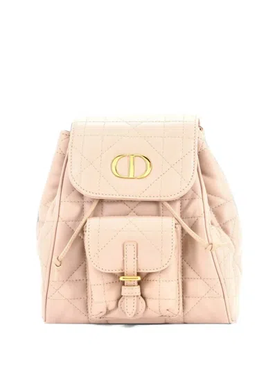Pre-owned Dior Caro Macrocannage Quilt Lambskin Small Backpack In Neutrals