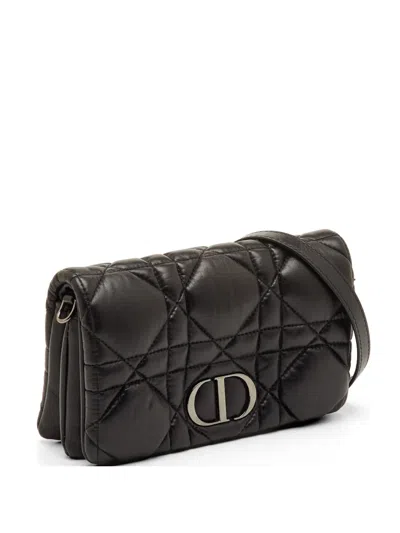 Pre-owned Dior Caro Macrocannage Shoulder Bag In Black
