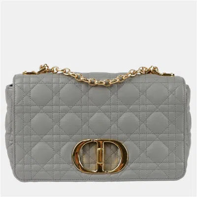 Pre-owned Dior Caro Medium Gray Leather Chain Shoulder Bag
