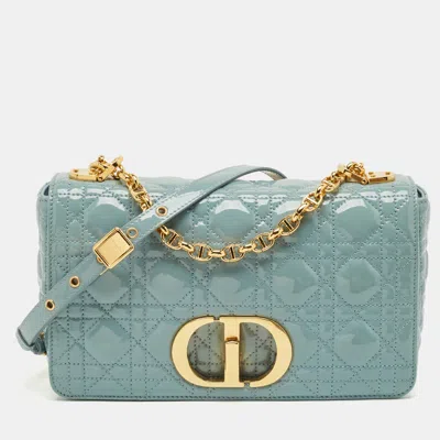 Pre-owned Dior Caro Medium Light Blue Cannage Patent Leather Shoulder Bag