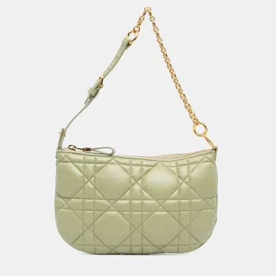 Pre-owned Dior Caro Mini Green Calfskin Macrocannage Leather Shoulder Bag