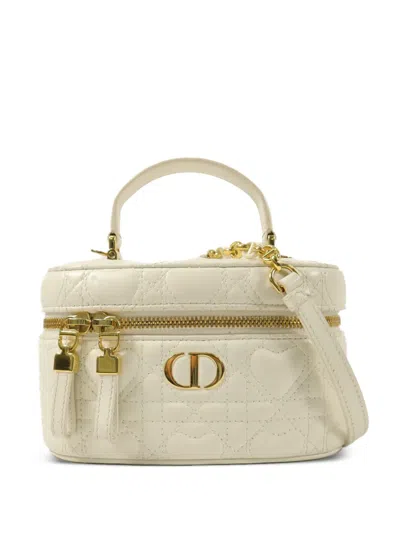 Pre-owned Dior Caro Quilted Vanity Case Mini Bag In White