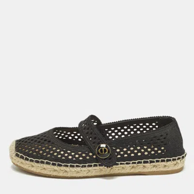 Pre-owned Dior Caro Size 37 Black Fabric Espadrille Mary-jane Flats