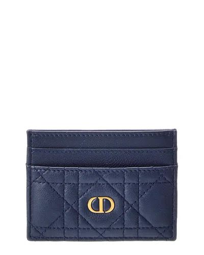 Dior Caro Small Leather Card Holder In Blue