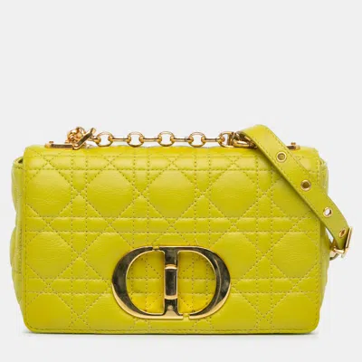 Pre-owned Dior Caro Small Yellow Cannage Calfskin Leather Shoulder Bag