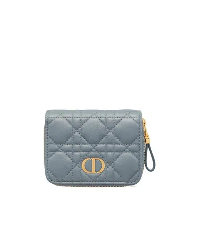 Dior Caro Small Zipper Wallet In Gray