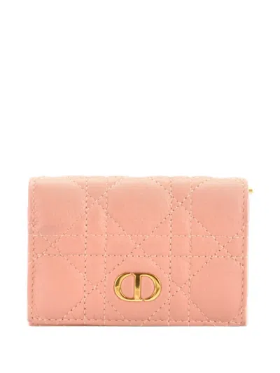 Pre-owned Dior Caro Wallet Cannage Calfskin Xs Small Wallets In Neutrals