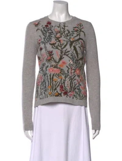 Pre-owned Dior Cashmere Floral Print Sweater In Gray