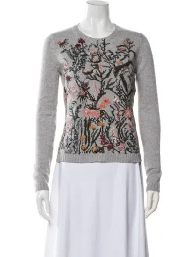 Pre-owned Dior Cashmere Floral Print Sweater In Grey