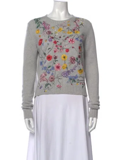 Pre-owned Dior Cashmere Floral Print Sweater In Grey