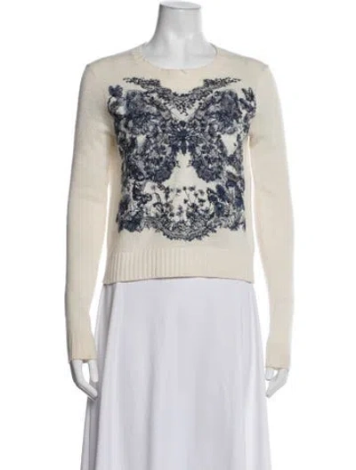 Pre-owned Dior Cashmere Floral Print Sweater In White