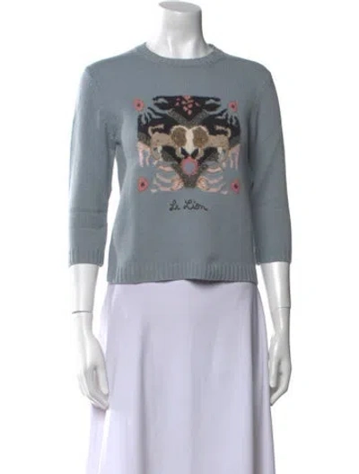 Pre-owned Dior Cashmere Graphic Print Sweater In Blue