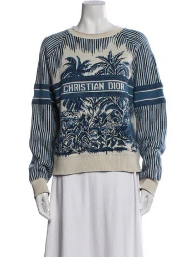 Pre-owned Dior Cashmere Graphic Print Sweater In Blue
