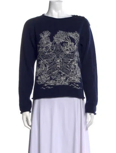 Pre-owned Dior Cashmere Graphic Print Sweater In Blue