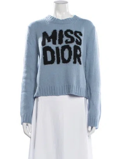 Pre-owned Dior Cashmere Graphic Print Sweater In Blue