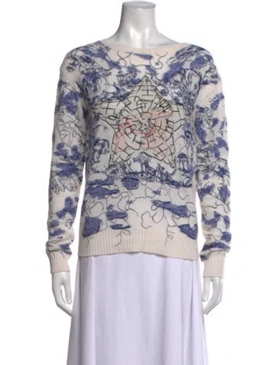 Pre-owned Dior Cashmere Graphic Print Sweater In Blue/neutrals