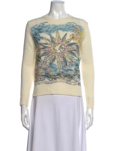 Pre-owned Dior Cashmere Graphic Print Sweater In White
