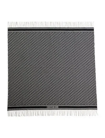 Pre-owned Dior Cashmere Oblique Jacquard Scarf In Blue/grey