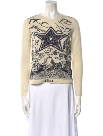 Pre-owned Dior Cashmere Printed Sweater In White