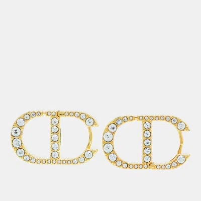 Pre-owned Dior Cd 30 Montaigne Crystal Gold Tone Earrings