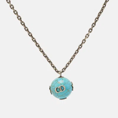 Pre-owned Dior Cd Blue Composite Silver Tone Long Necklace