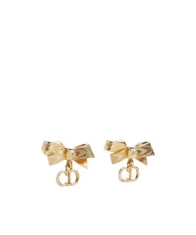 Dior Cd Bow Earrings In Gold