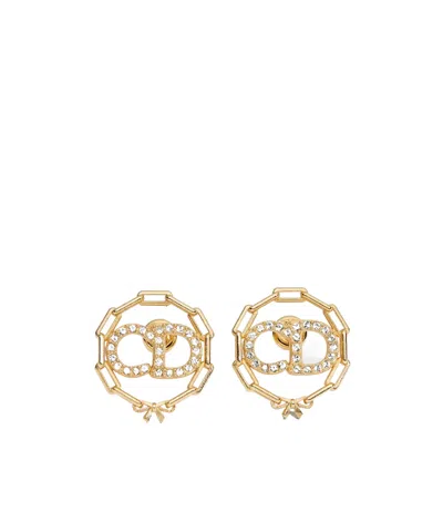 Dior Cd Circle Chain Stud Earrings In Gold