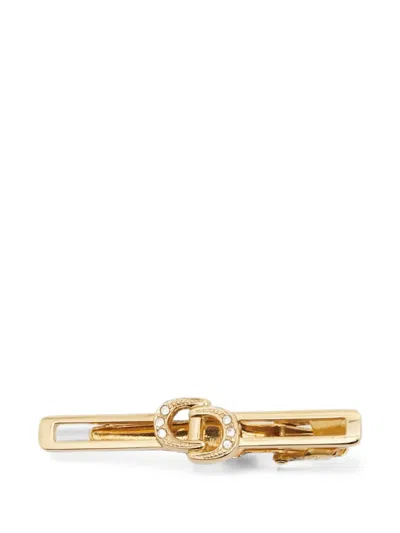 Pre-owned Dior Cd Crystal-embellished Tie Pin In Gold