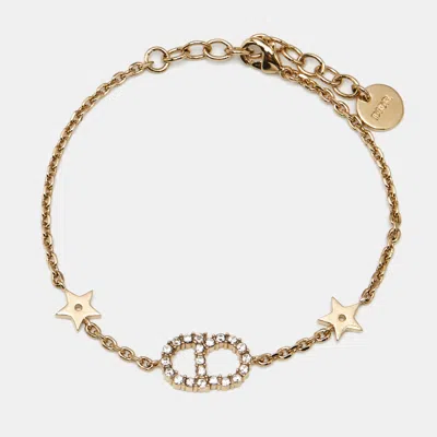 Pre-owned Dior Cd Crystals Gold Tone Bracelet