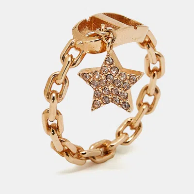 Pre-owned Dior Cd Crystals Rose Gold Tone Charm Ring