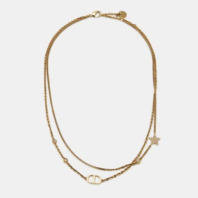 Pre-owned Dior Cd Crystals Star Gold Tone Necklace