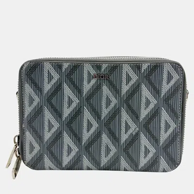 Pre-owned Dior Cd Diamond 22 Ruthenium Grey Coated Cotton Canvas Zipper Pouch