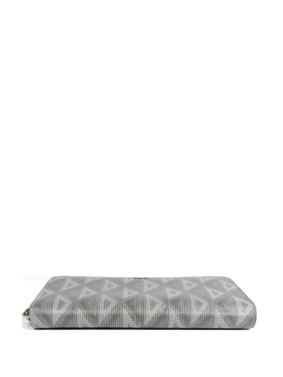 Pre-owned Dior Cd Diamond Long Wallet In Gray