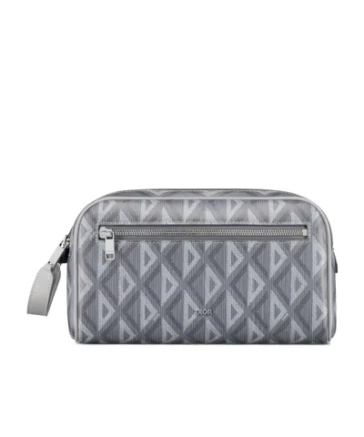 Dior Cd Diamond Pattern Jacquard Toilet Bag In Gray