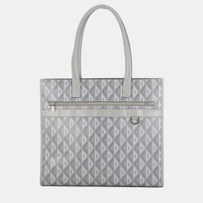 Pre-owned Dior Cd Diamond Tote Grey Leather Coated Canvas Tote Bag