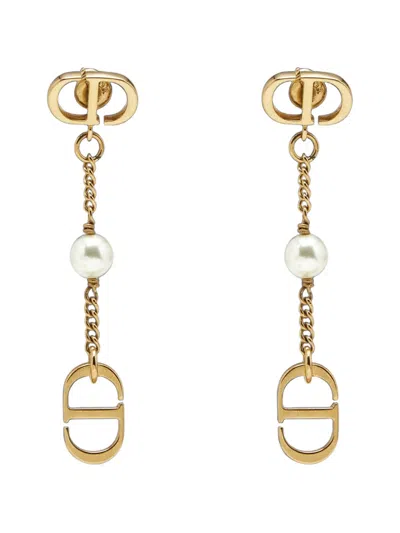 Pre-owned Dior Cd Faux Pearl Earrings In Gold