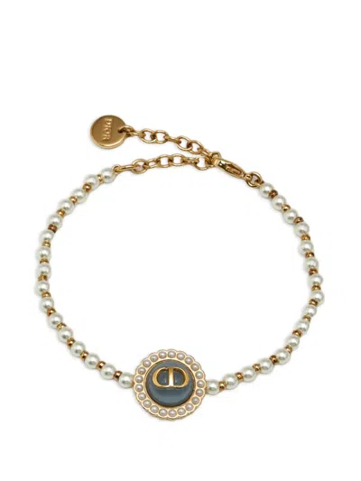 Pre-owned Dior Cd Faux-pearl Bracelet In Gold