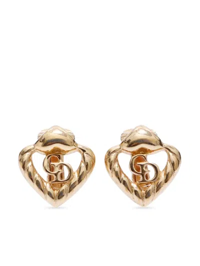 Pre-owned Dior Cd Heart Clip-on Earrings In Gold